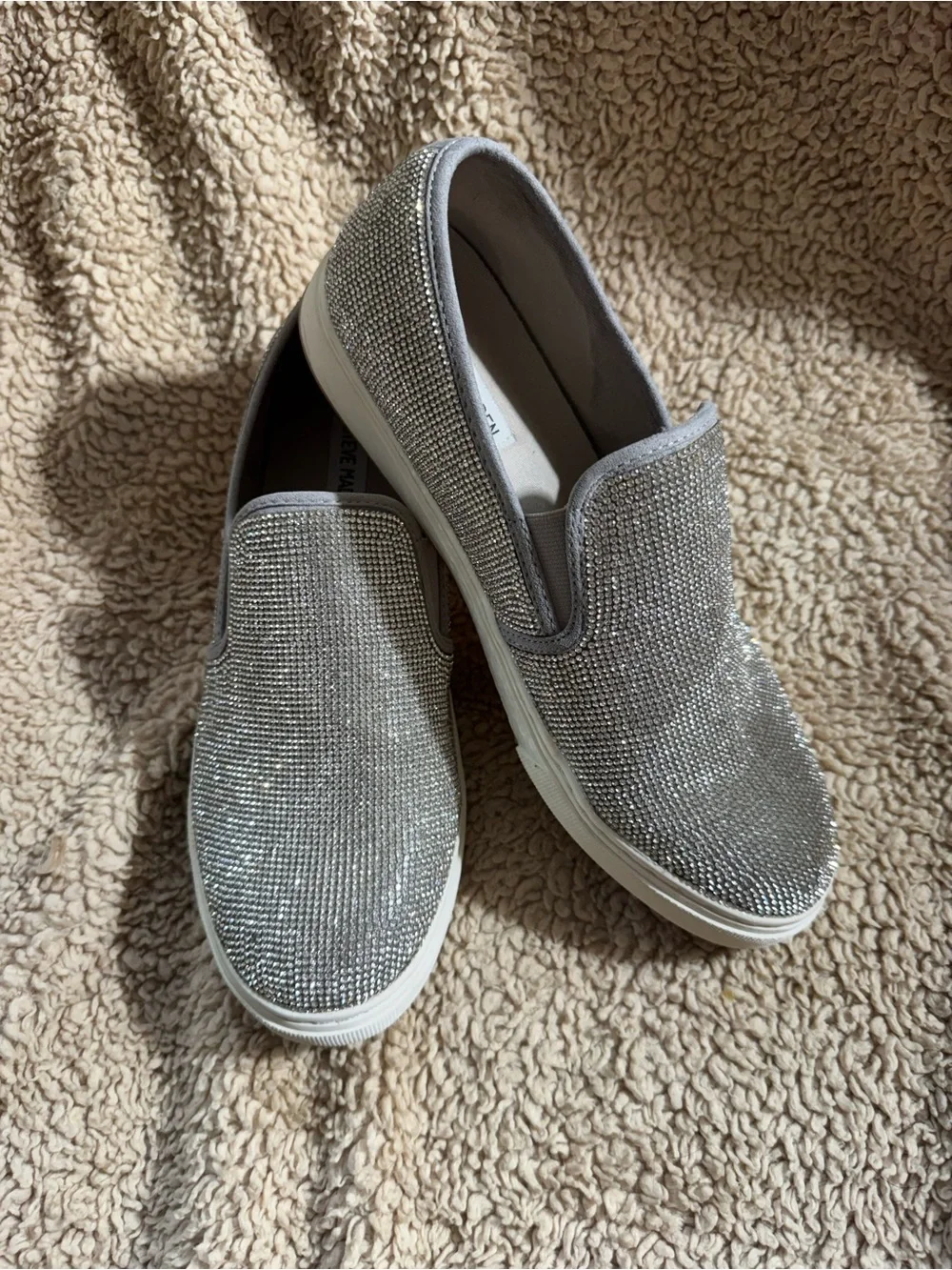 Steve Madden Silver Rhinestone Slip-On Sneakers